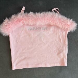 🍑FOREVER 21 Angel Gems Faux Fur Sleeveless Crop Top